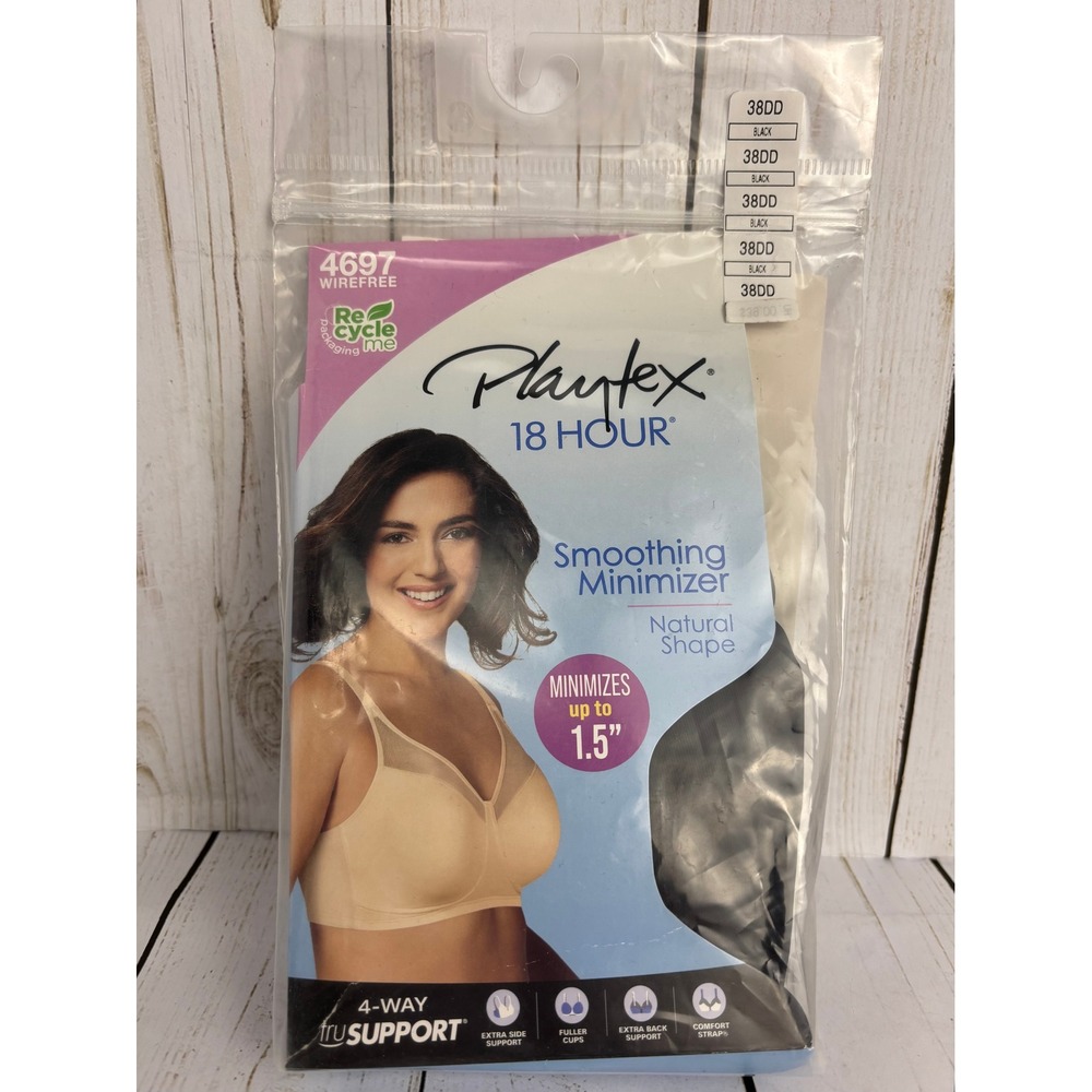 Playtex 18 Hour Smoothing Minimizer Bra Black Wirefree 4697 38DD B024